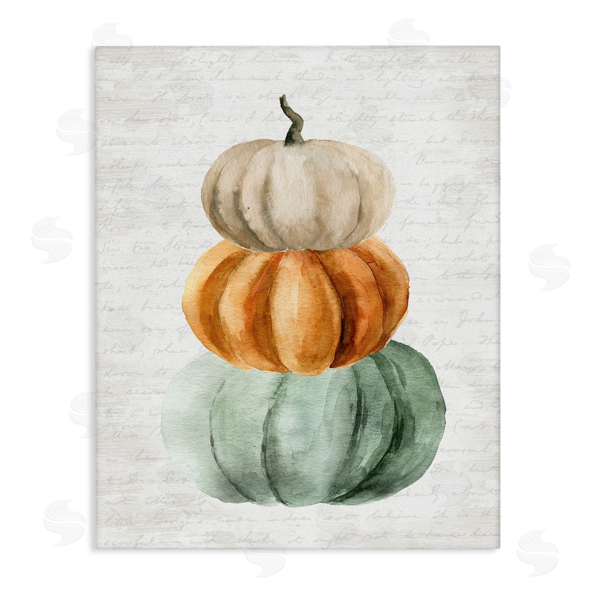 Lettered and Lined Stacked Autumn Fall Pumpkins Cursive Words  Stretched Canvas Wall Art Print