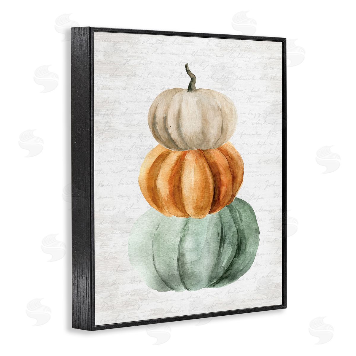 Lettered and Lined Stacked Autumn Fall Pumpkins Cursive Words  Black Framed Giclee Wall Art Print