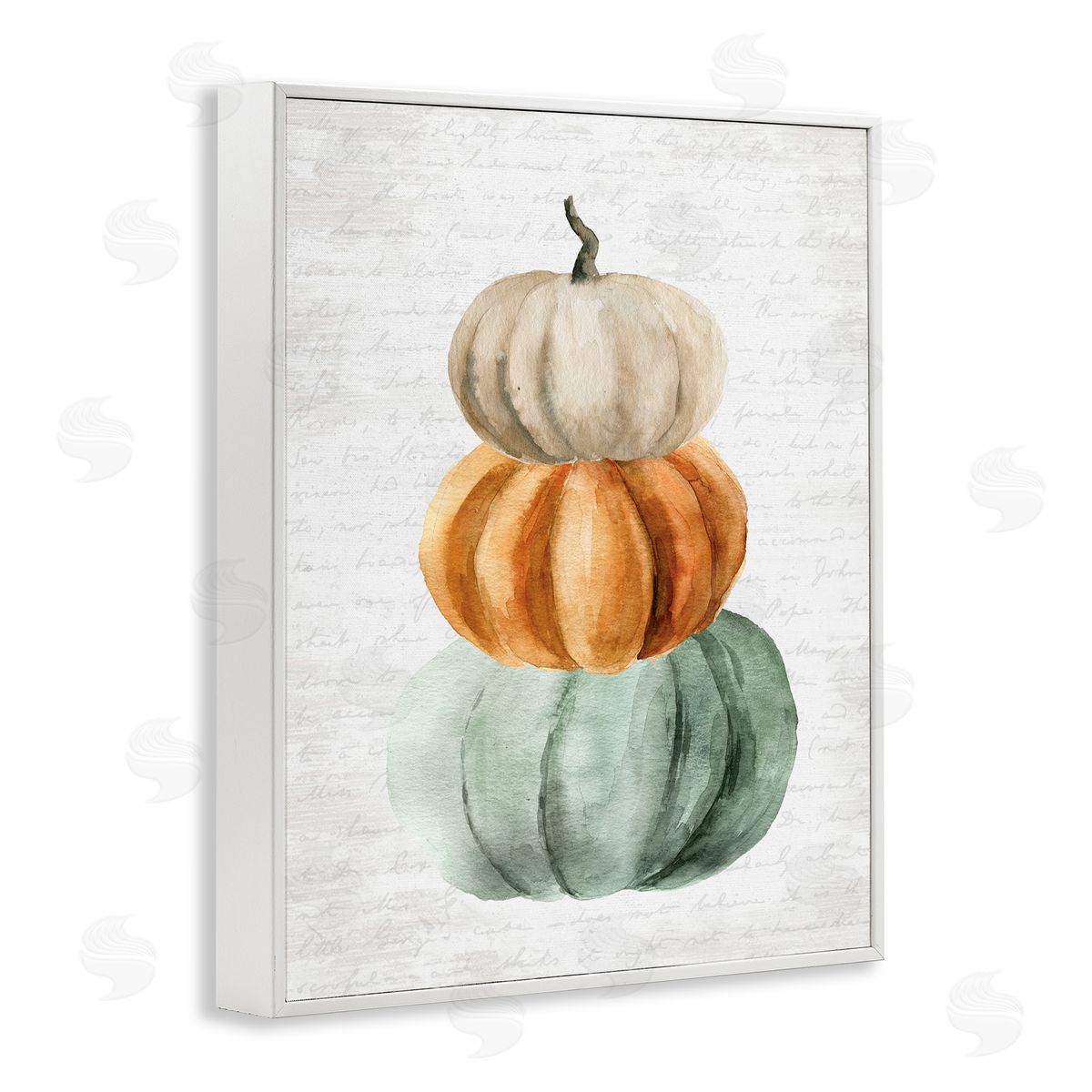 Lettered and Lined Stacked Autumn Fall Pumpkins Cursive Words  White Framed Giclee Wall Art Print