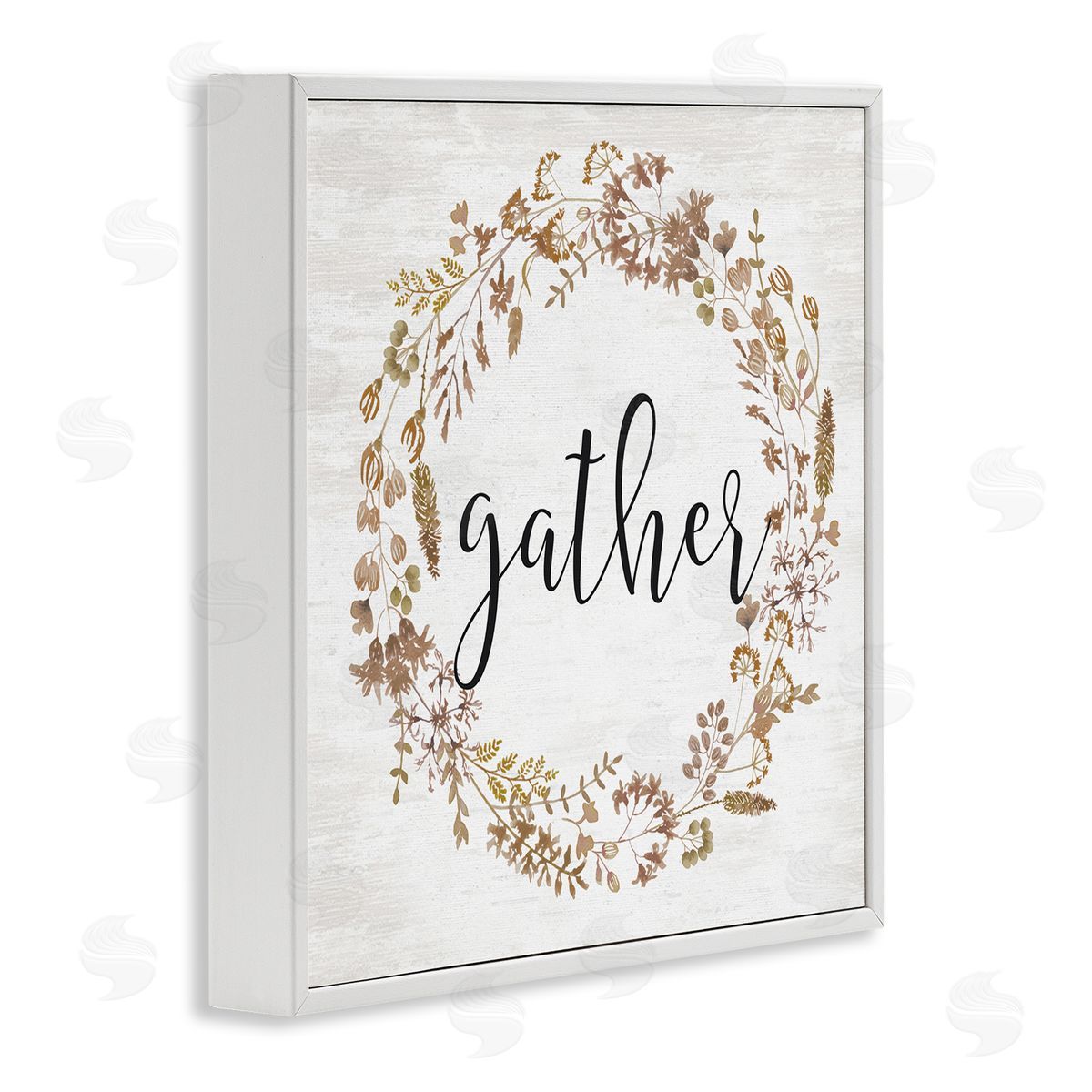 Lettered and Lined Rustic Gather Script Delicate Floral Botanicals Wreath  White Framed Glicee Wall Art Print