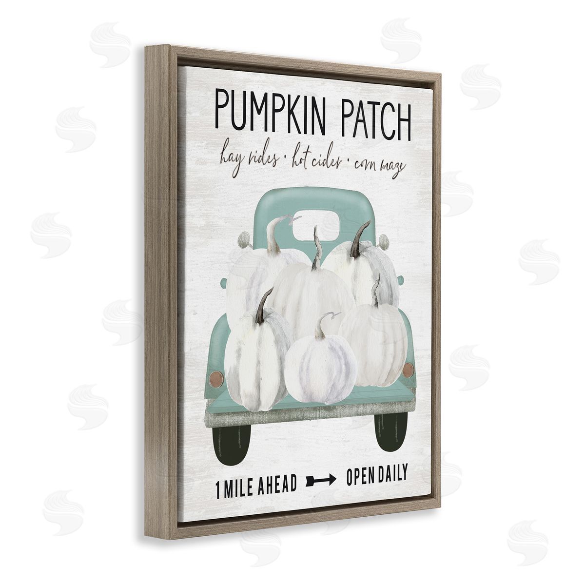 Lettered and Lined Pumpkin Patch Mile Ahead Sign Festive Seasonal Truck Brown Floating Frame Canvas Wall Art Print