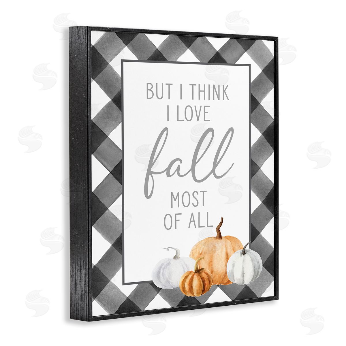 Lettered and Lined Love Fall Festive Phrase Autumn Plaid   Black Framed Giclee Wall Art Print