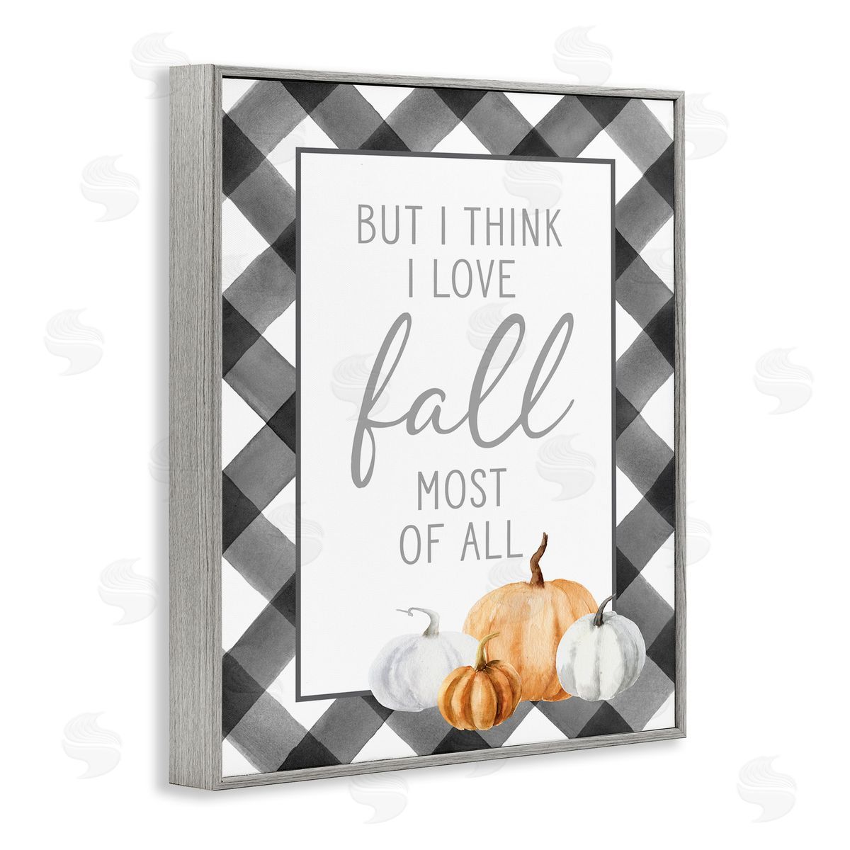 Lettered and Lined Love Fall Festive Phrase Autumn Plaid   Gray Framed Giclee Wall Art Print
