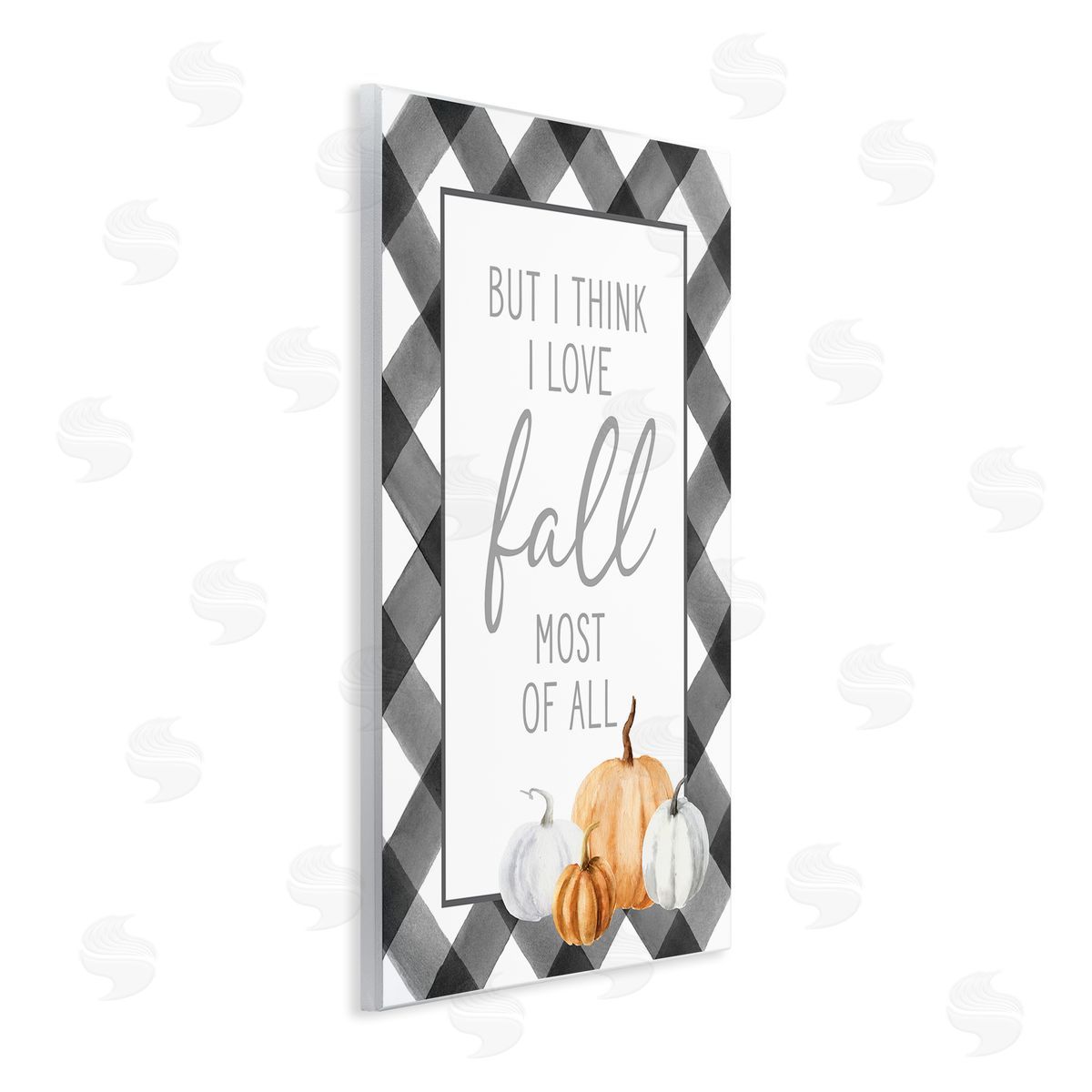 Lettered and Lined Love Fall Festive Phrase Autumn Plaid   Wall Plaque Art Print