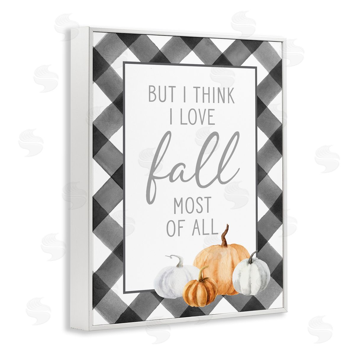 Lettered and Lined Love Fall Festive Phrase Autumn Plaid   White Framed Giclee Wall Art Print