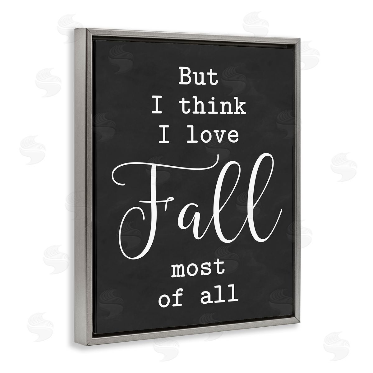Lettered and Lined Love Fall Most Of All Seasonal Autumn Phrase  Gray Floating Frame Canvas Wall Art Print