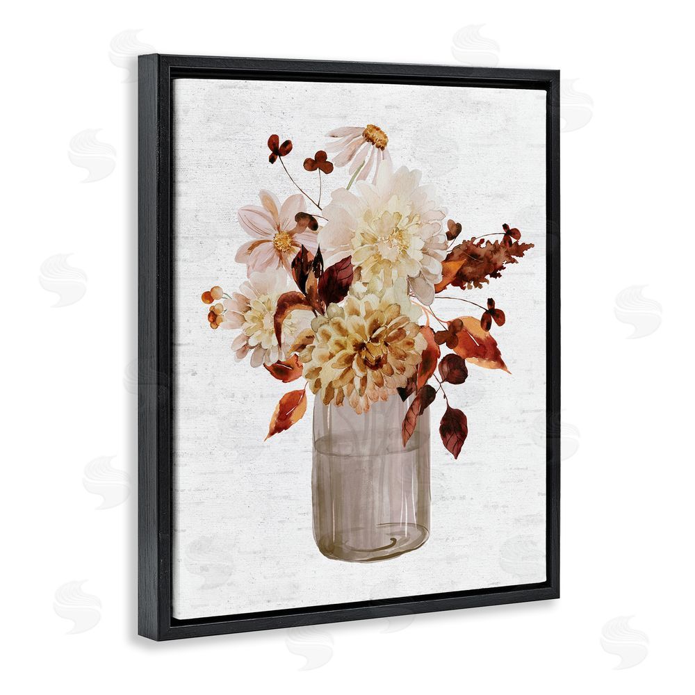Lettered and Lined Lovely Autumnal Flower Bouquet Rustic Grain Pattern Black Floating Frame Canvas Wall Art Print