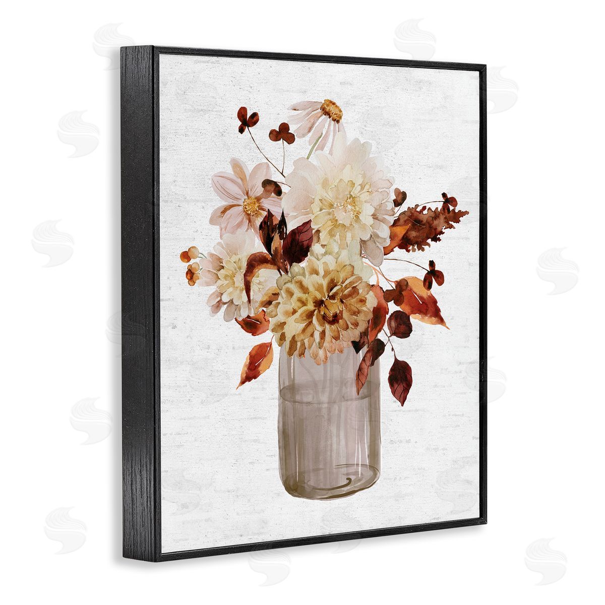 Lettered and Lined Lovely Autumnal Flower Bouquet Rustic Grain Pattern Black Framed Giclee Wall Art Print