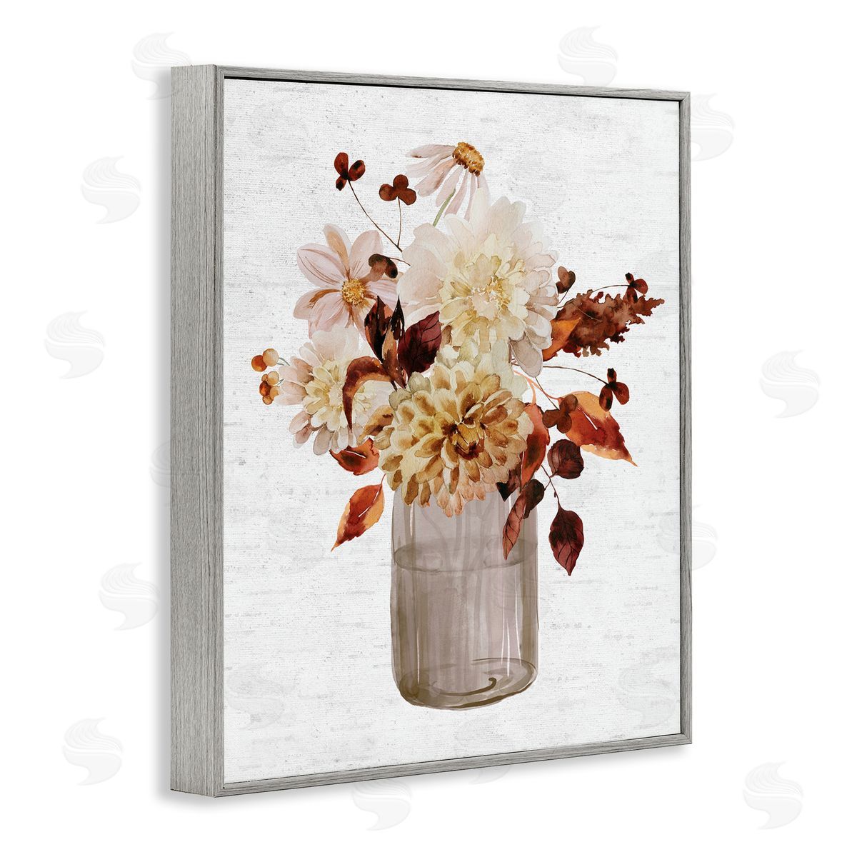Lettered and Lined Lovely Autumnal Flower Bouquet Rustic Grain Pattern Gray Framed Giclee Wall Art Print