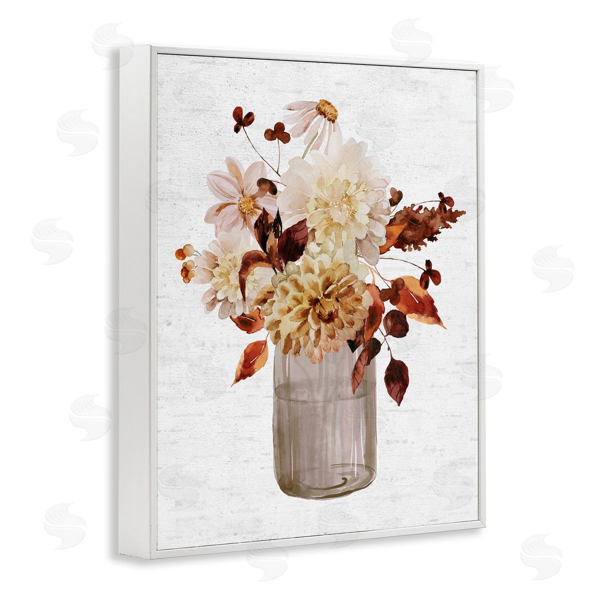 Lettered and Lined Lovely Autumnal Flower Bouquet Rustic Grain Pattern White Framed Giclee Wall Art Print