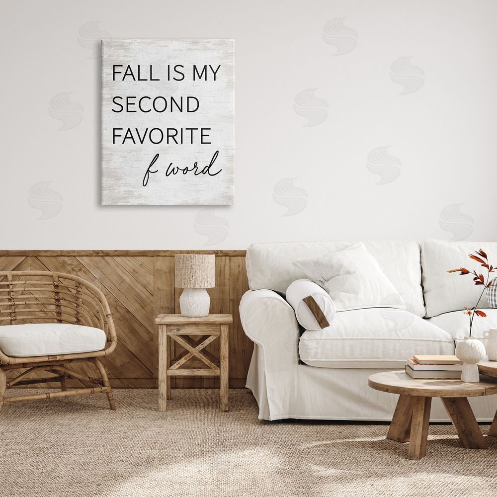 Lettered and Lined Humorous Fall Phrase Witty Typography Rustic Pattern Canvas Wall Art Print in Room