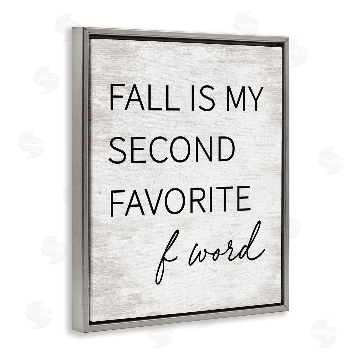 Lettered and Lined Humorous Fall Phrase Witty Typography Rustic Pattern Gray Floating Frame Canvas Wall Art Print