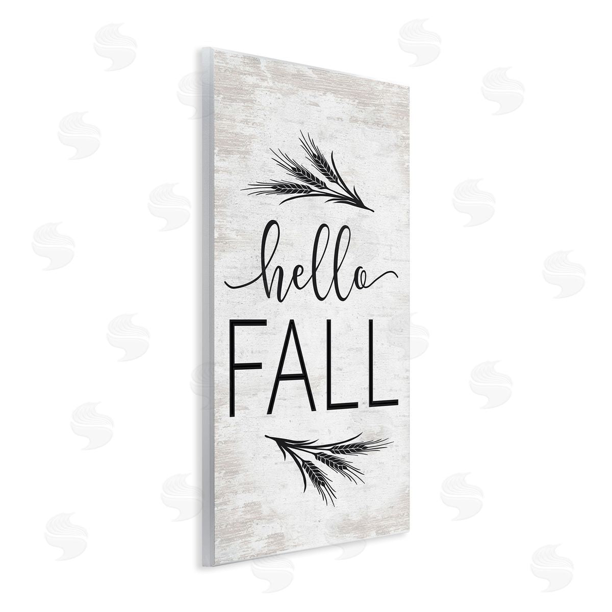 Lettered and Lined Hello Fall Rustic Calligraphy Wheat Sprigs Botanical   Wall Plaque Art Print