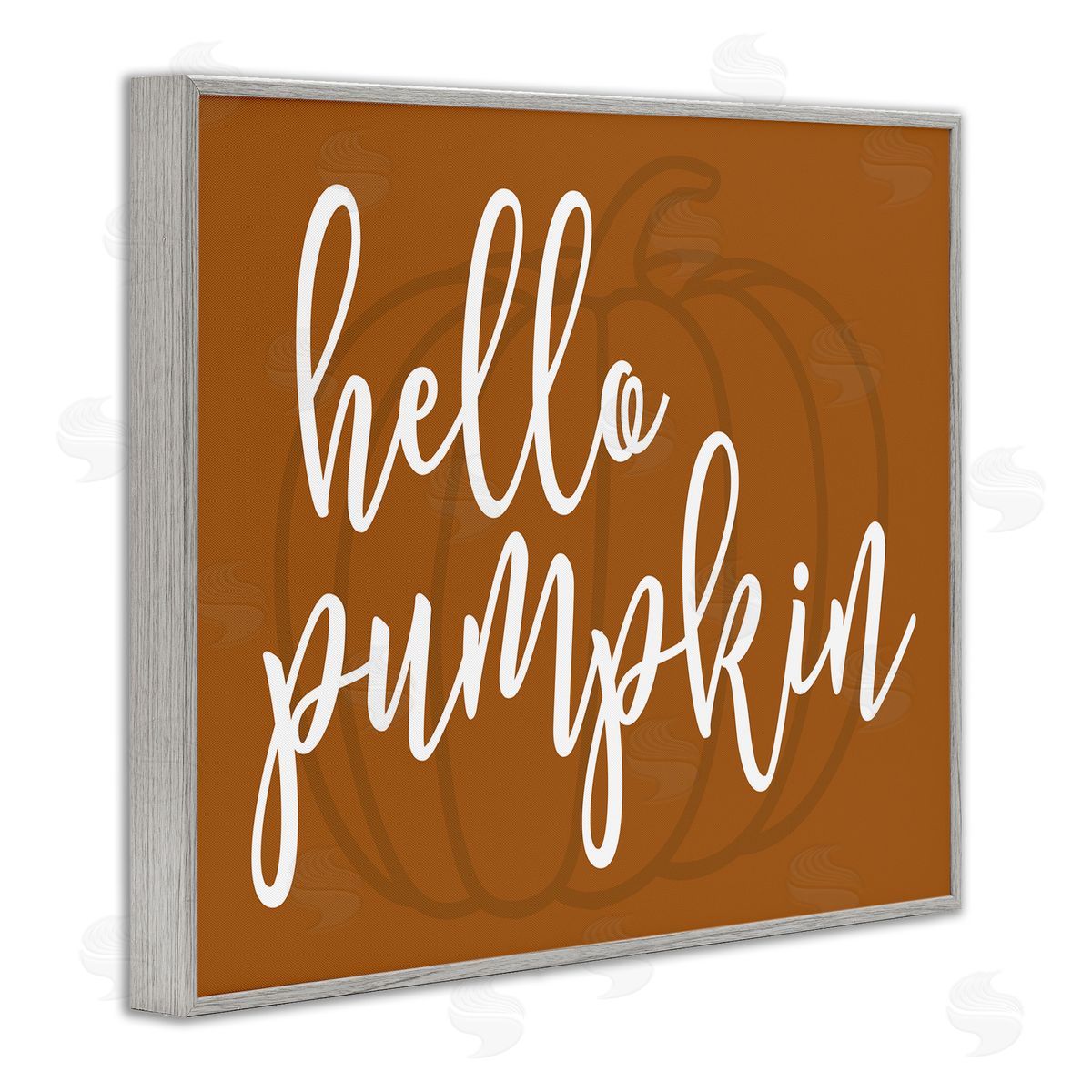 Lettered and Lined Hello Pumpkin Romantic Autumn Script Phrase  Gray Framed Giclee Wall Art Print