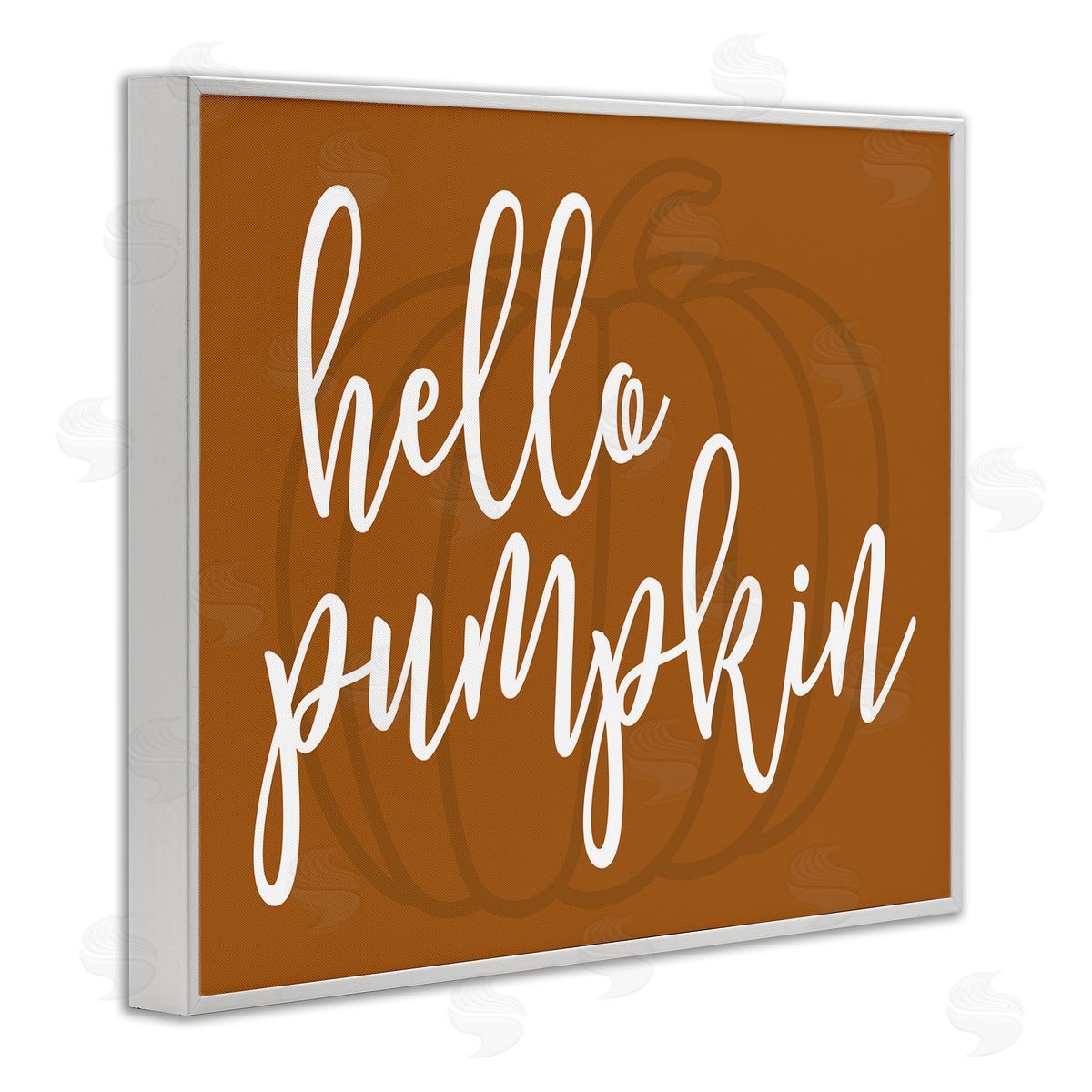 Lettered and Lined Hello Pumpkin Romantic Autumn Script Phrase  White Framed Giclee Wall Art Print