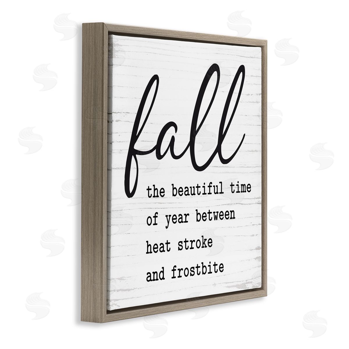 Lettered and Lined Funny Fall Autumn Phrase Rustic Grain Pattern Brown Floating Frame Canvas Wall Art Print