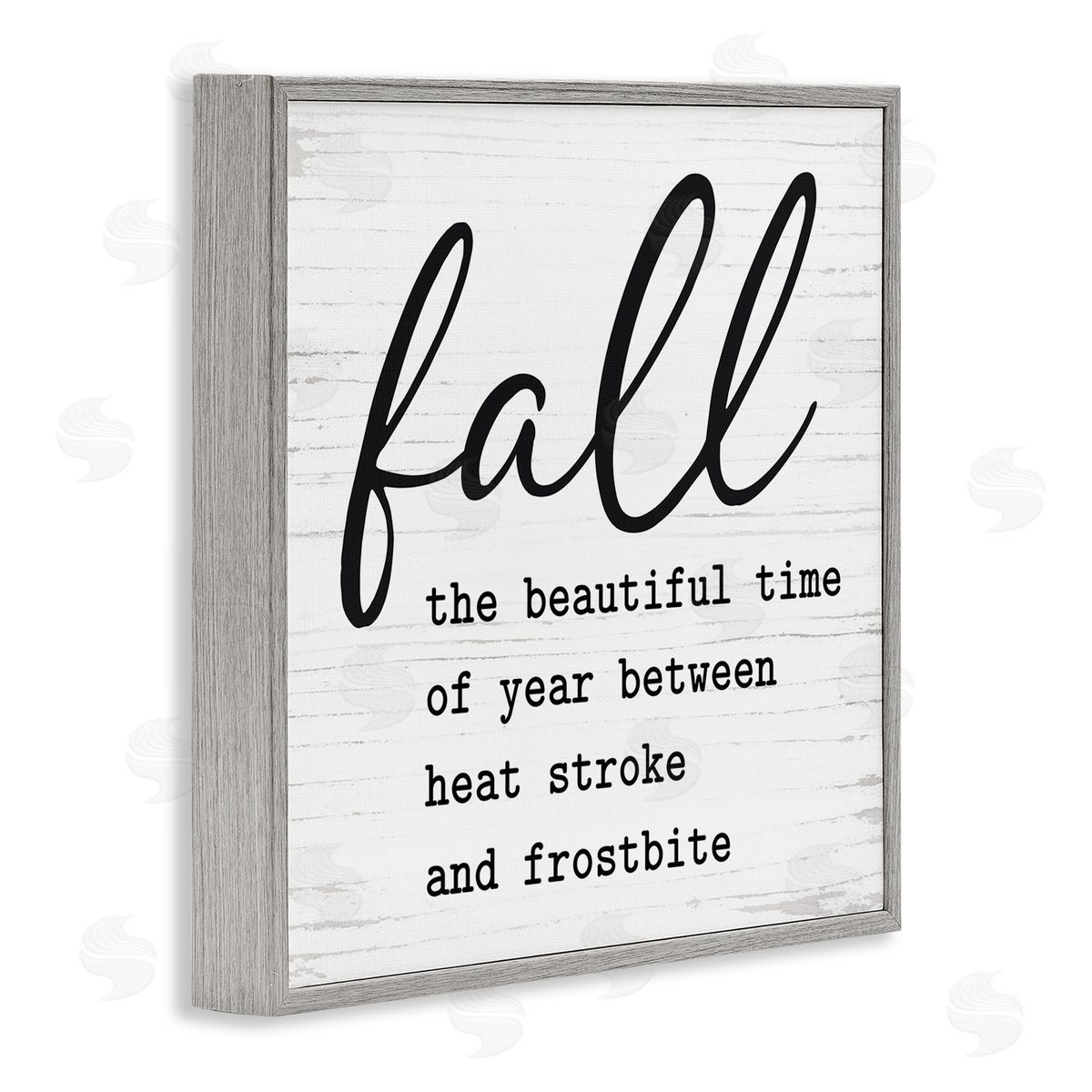 Lettered and Lined Funny Fall Autumn Phrase Rustic Grain Pattern Gray Framed Glicee Wall Art Print