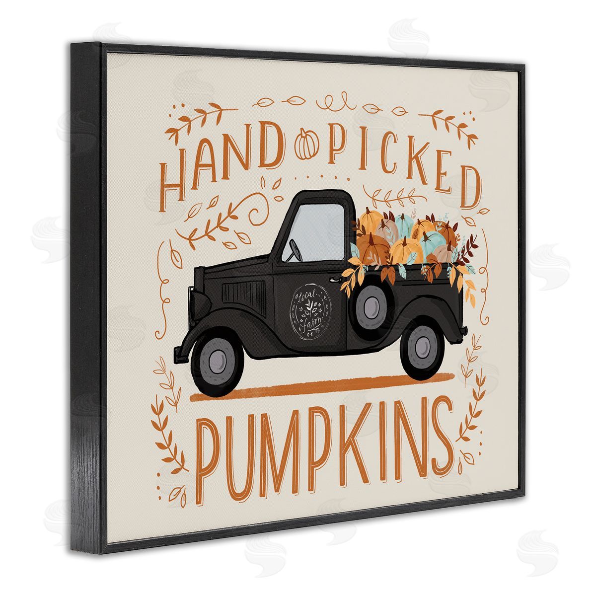 Loni Harris Hand Picked Pumpkins Truck Botanical Arrangement  Black Framed Giclee Wall Art Print
