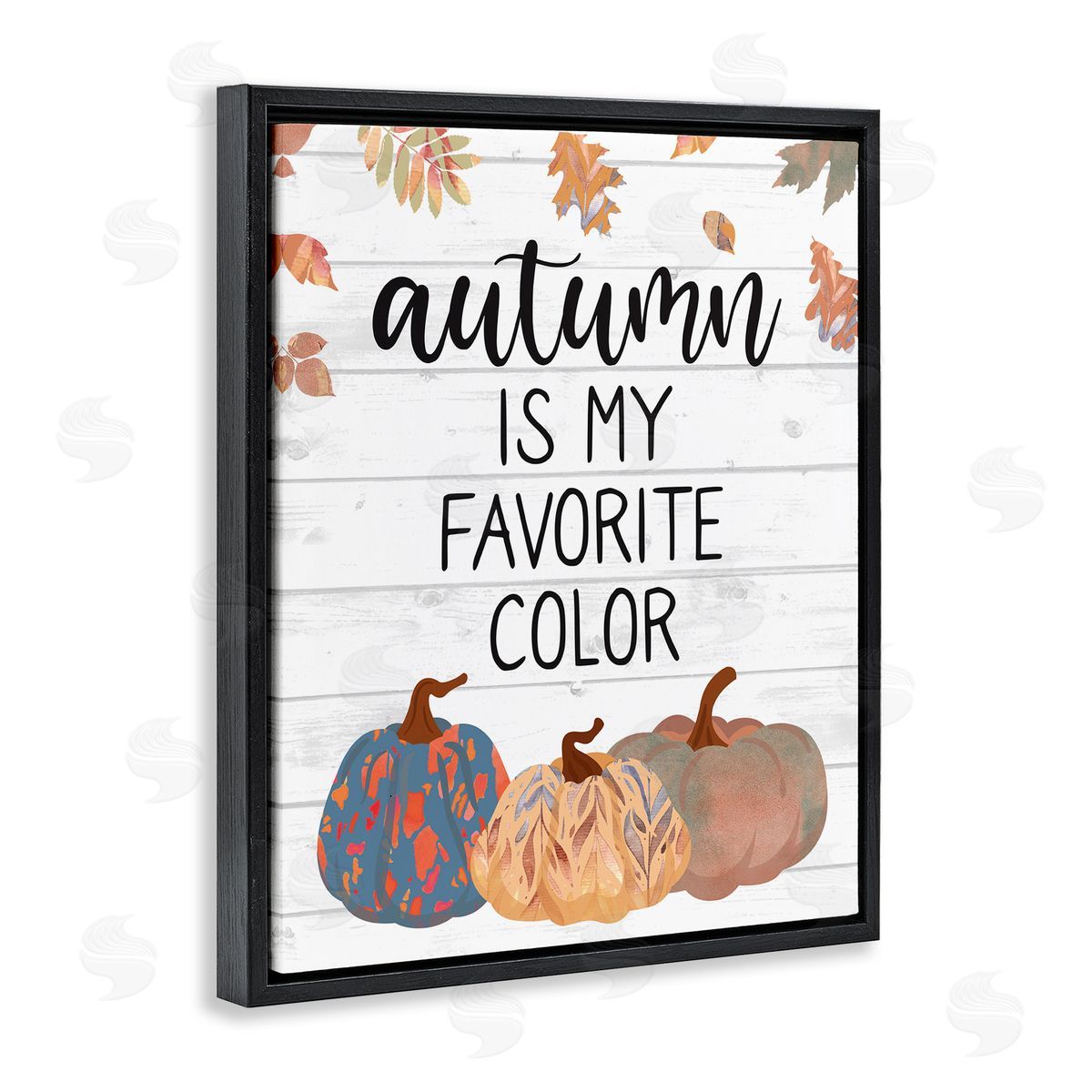 Linda Birtel Autumn Favorite Color Varied Weathered Pumpkins Leaves Black Floating Frame Canvas Wall Art Print