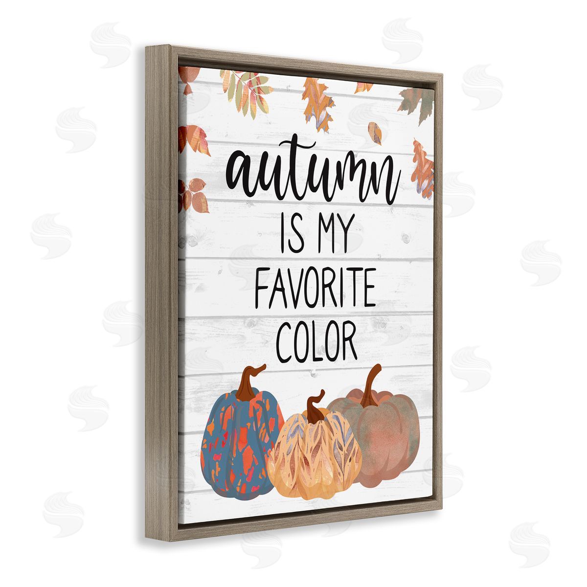 Linda Birtel Autumn Favorite Color Varied Weathered Pumpkins Leaves Brown Floating Frame Canvas Wall Art Print