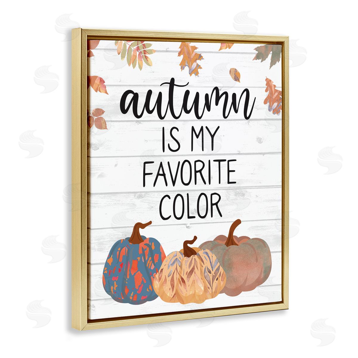 Linda Birtel Autumn Favorite Color Varied Weathered Pumpkins Leaves Gold Floating Frame Canvas Wall Art Print