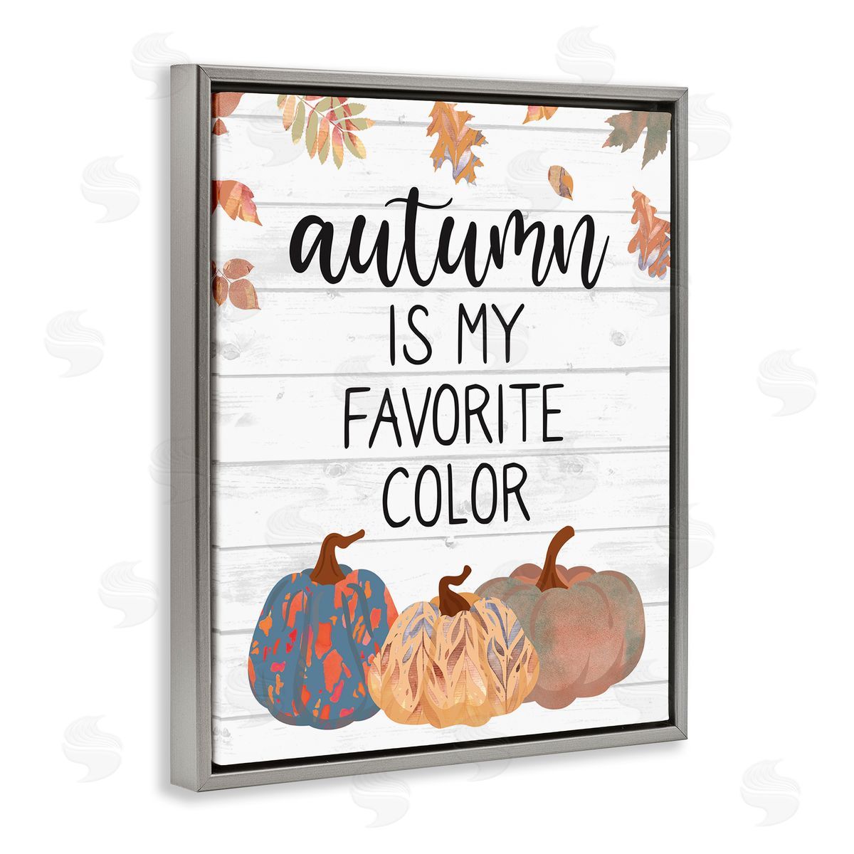 Linda Birtel Autumn Favorite Color Varied Weathered Pumpkins Leaves Gray Floating Frame Canvas Wall Art Print