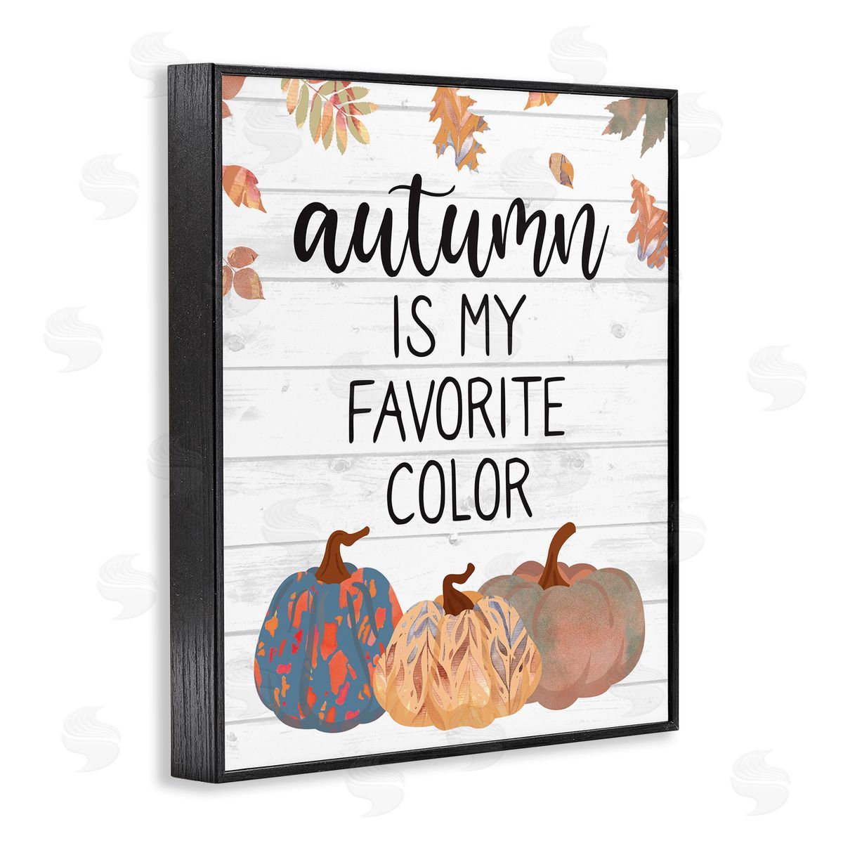 Linda Birtel Autumn Favorite Color Varied Weathered Pumpkins Leaves Black Framed Giclee Wall Art Print