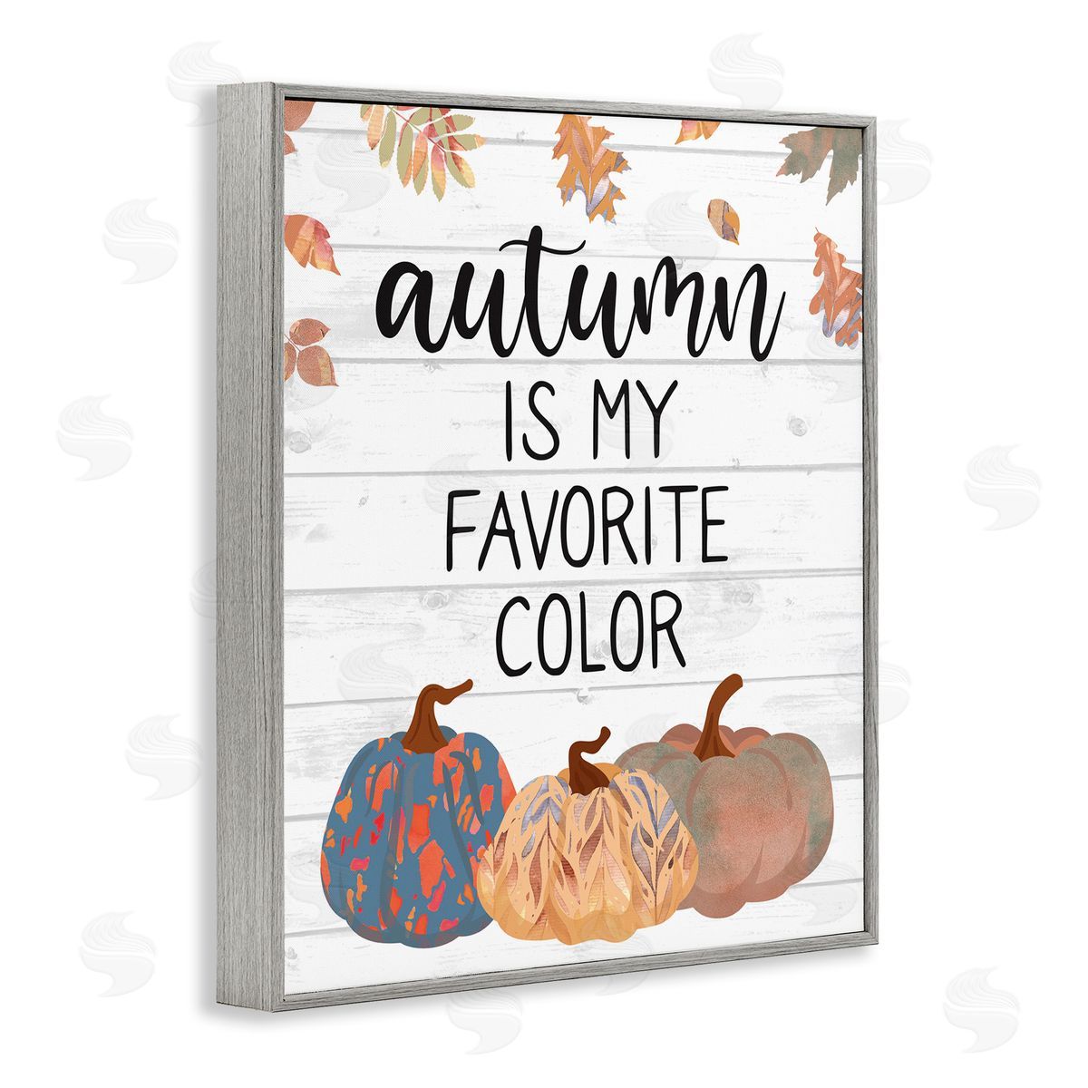 Linda Birtel Autumn Favorite Color Varied Weathered Pumpkins Leaves Gray Framed Giclee Wall Art Print