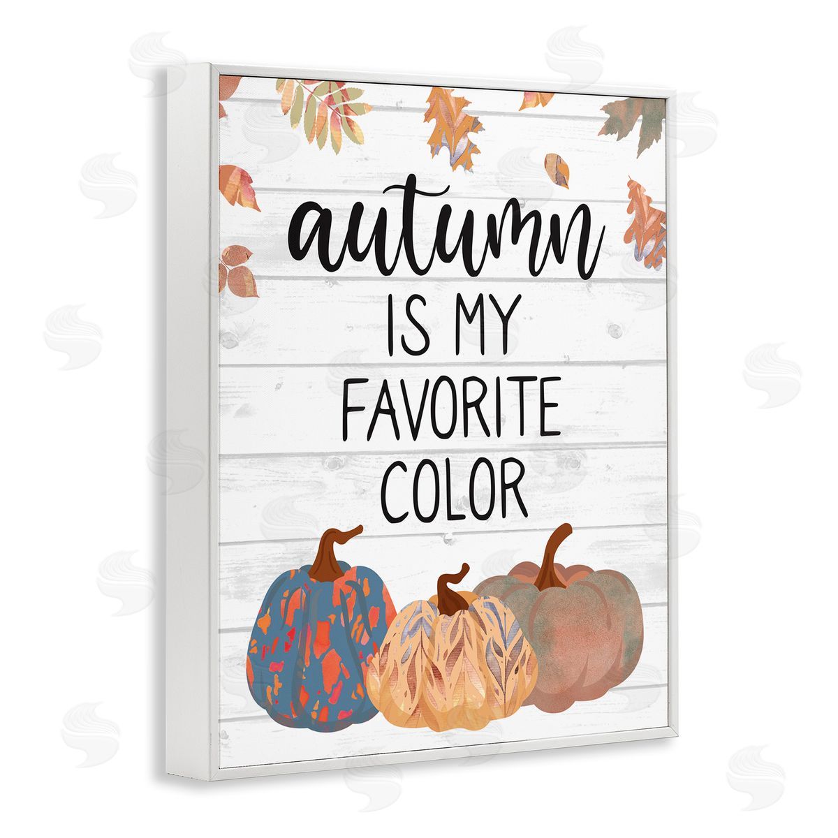 Linda Birtel Autumn Favorite Color Varied Weathered Pumpkins Leaves White Framed Giclee Wall Art Print