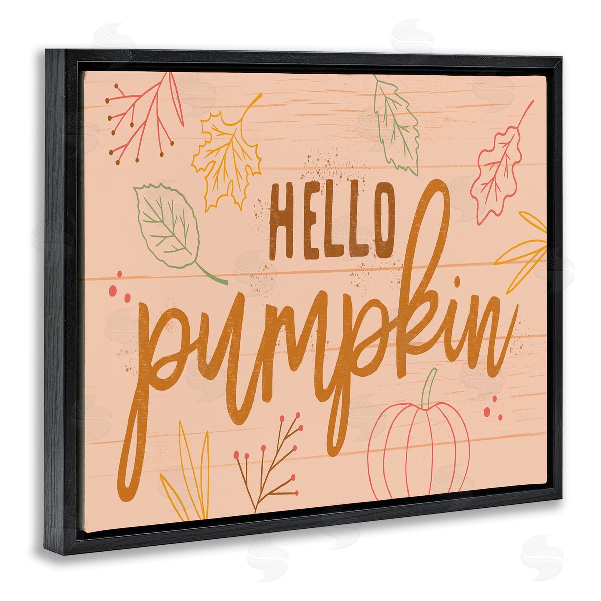 Nina Seven Hello Pumpkin Patterned Botanicals Autumn Phrase Black Floating Frame Canvas Wall Art Print