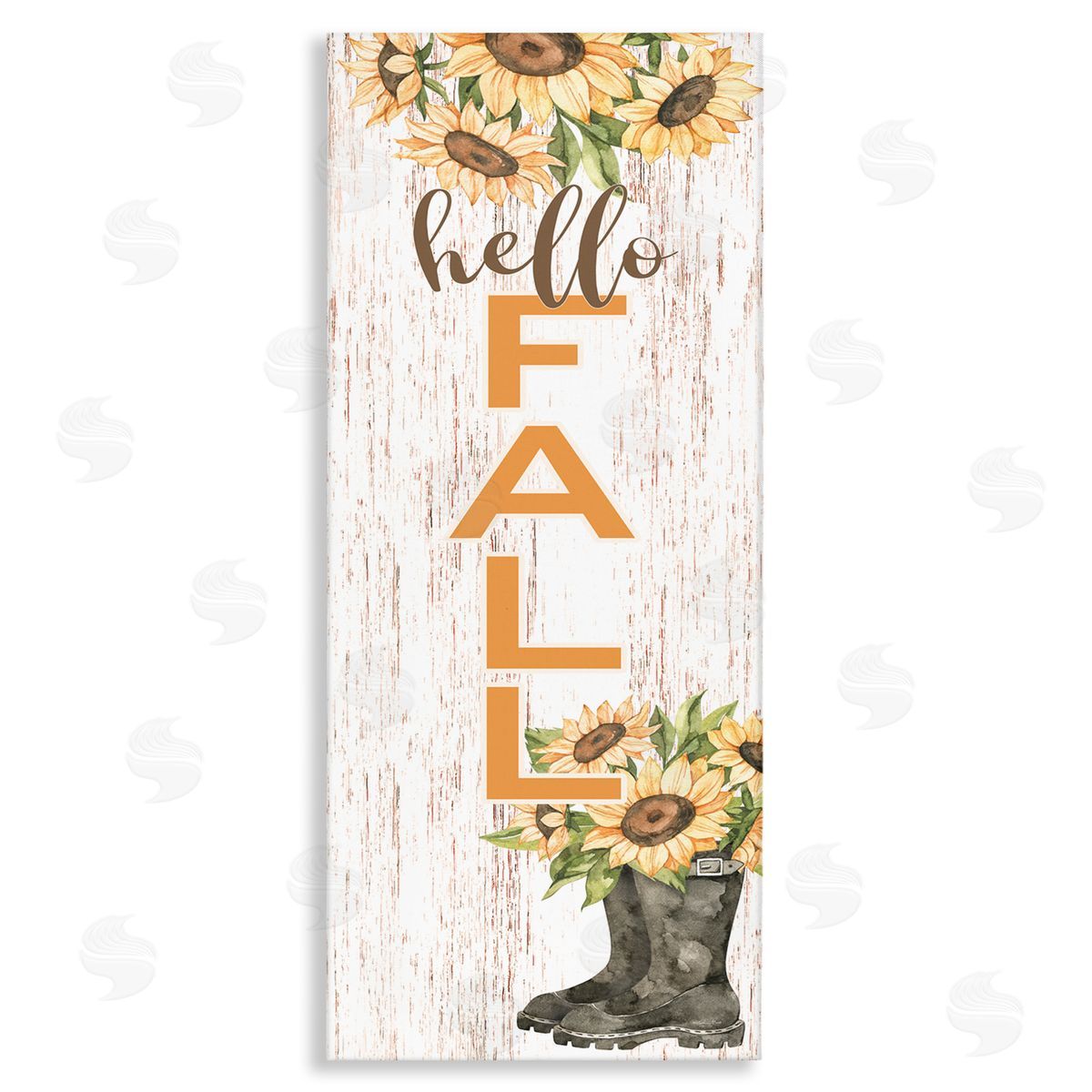 Susan Ball Hello Fall Vertical Typography Autumn Sunflower Blooms