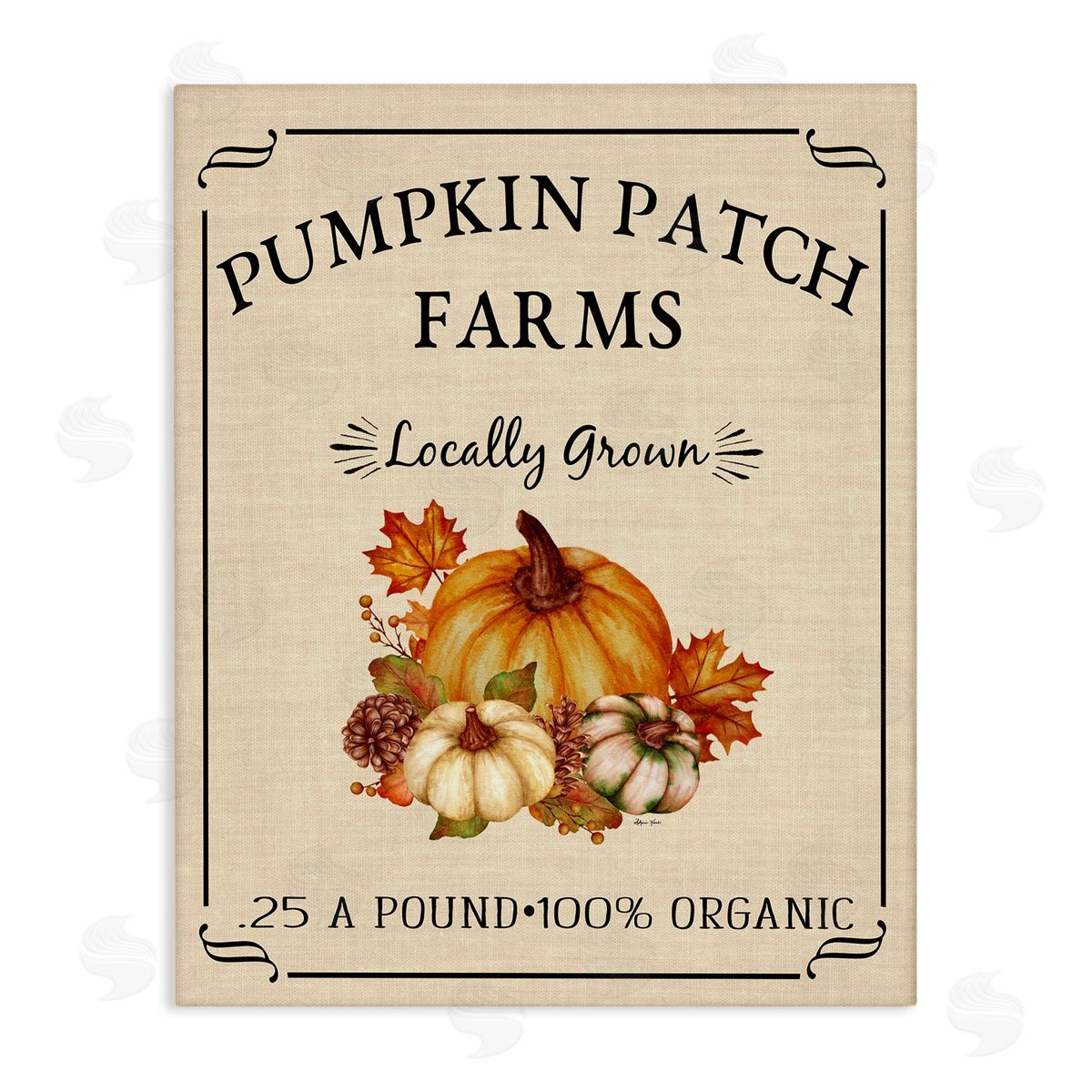 Sheri Hart Pumpkin Patch Farms Vintage Seasonal Autumn Sign  Stretched Canvas Wall Art Print