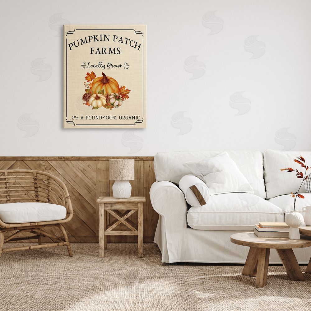 Sheri Hart Pumpkin Patch Farms Vintage Seasonal Autumn Sign  Canvas Wall Art Print in Room