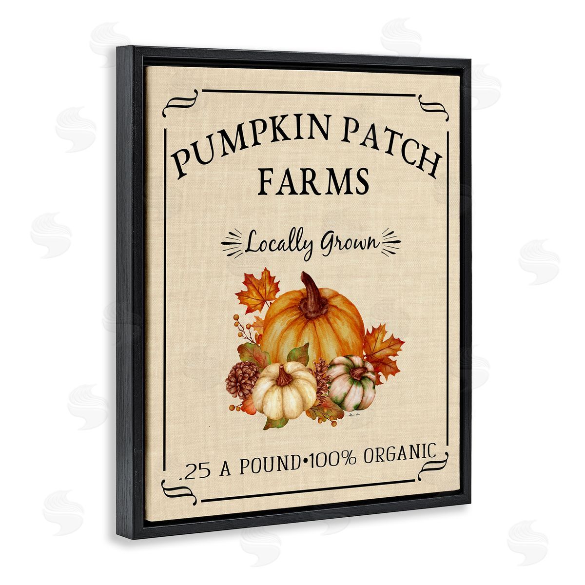 Sheri Hart Pumpkin Patch Farms Vintage Seasonal Autumn Sign  Black Floating Frame Canvas Wall Art Print
