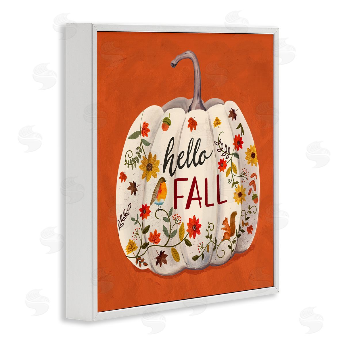 Sharon Lee Hello Fall Patterned White Pumpkin Floral Botanicals White Framed Glicee Wall Art Print