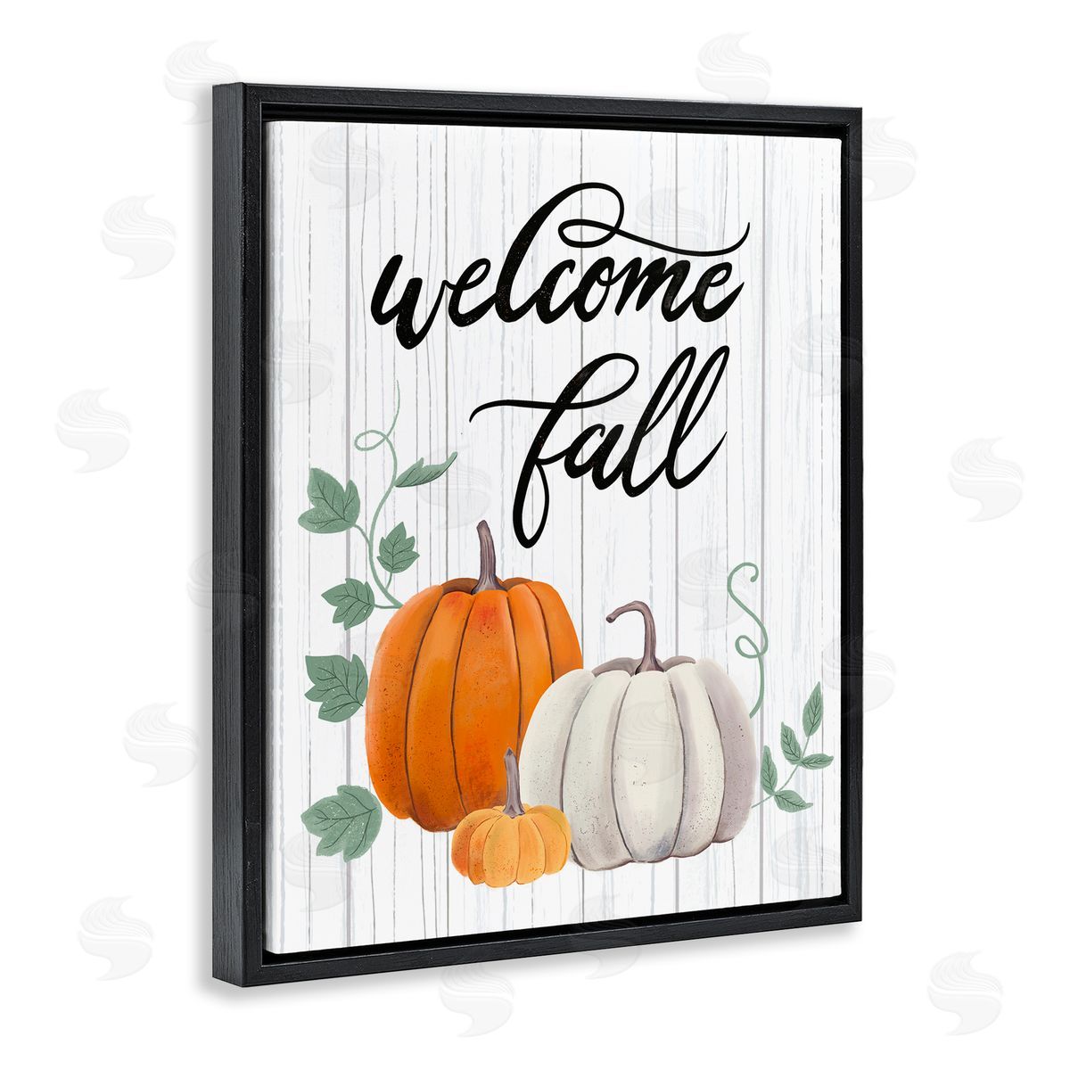 Sharon Lee Welcome Fall Rustic Calligraphy Phrase Pumpkin Patch Black Floating Frame Canvas Wall Art Print
