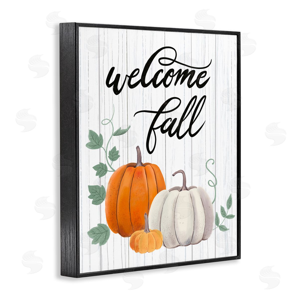 Sharon Lee Welcome Fall Rustic Calligraphy Phrase Pumpkin Patch Black Framed Giclee Wall Art Print