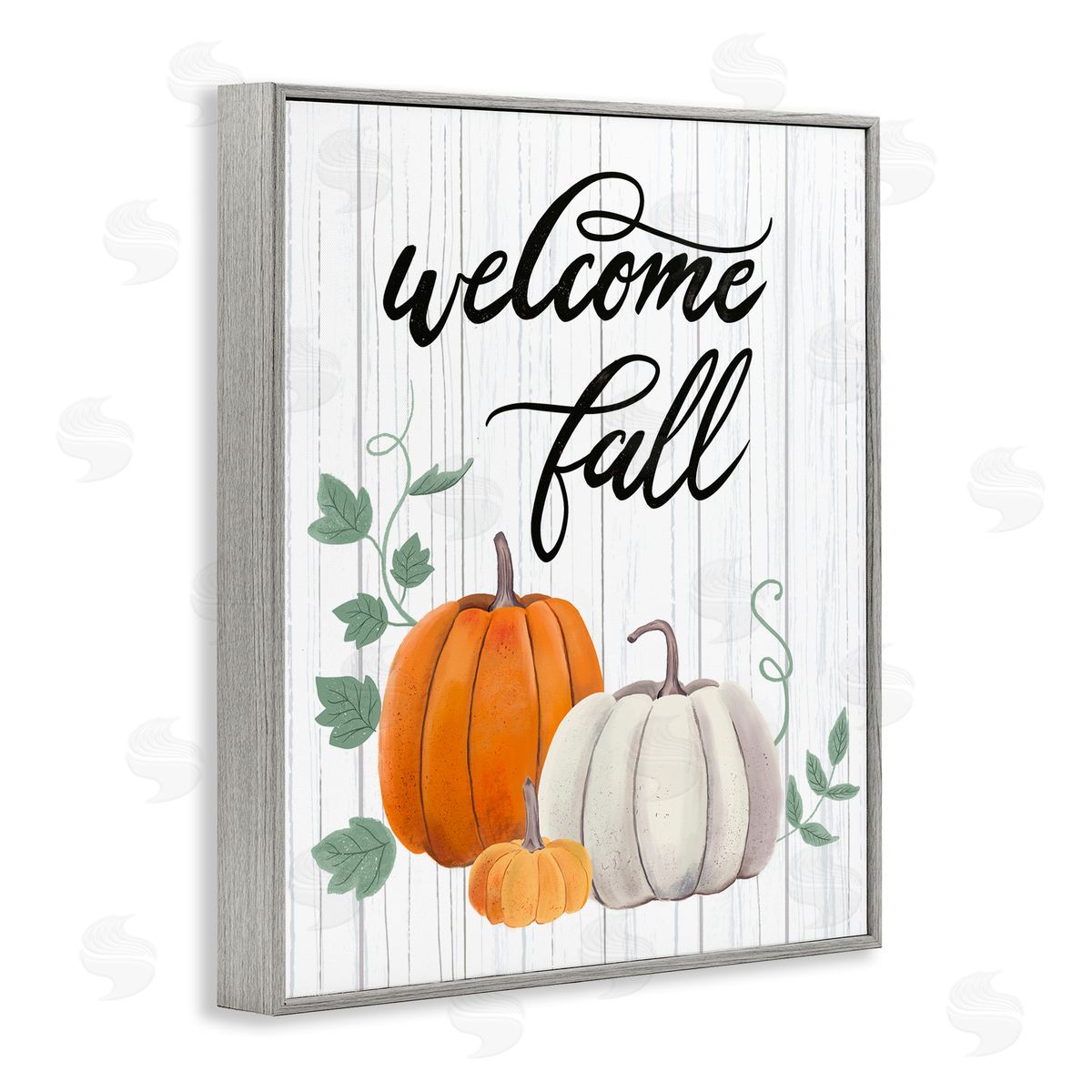 Sharon Lee Welcome Fall Rustic Calligraphy Phrase Pumpkin Patch Gray Framed Giclee Wall Art Print