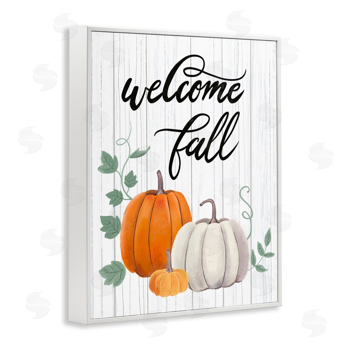 Sharon Lee Welcome Fall Rustic Calligraphy Phrase Pumpkin Patch White Framed Giclee Wall Art Print