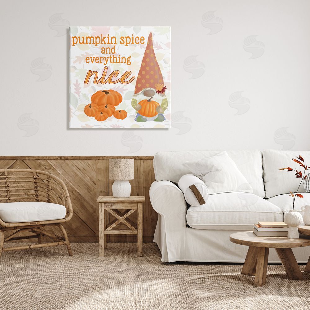 Andi Metz Pumpkin Spice Garden Gnome Patterned Autumn Botanicals Canvas Wall Art in Room