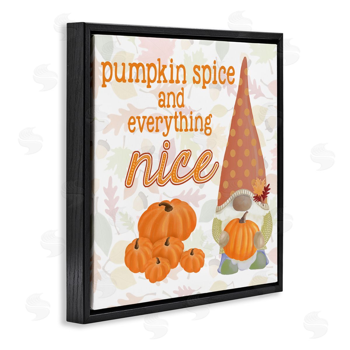 Andi Metz Pumpkin Spice Garden Gnome Patterned Autumn Botanicals Black Floating Frame Canvas Wall Art Print