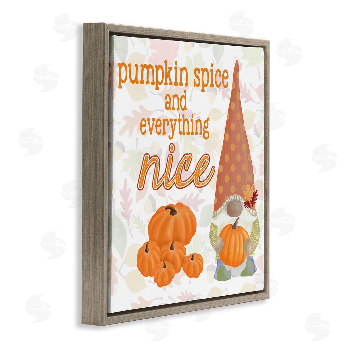 Andi Metz Pumpkin Spice Garden Gnome Patterned Autumn Botanicals Brown Floating Frame Canvas Wall Art Print