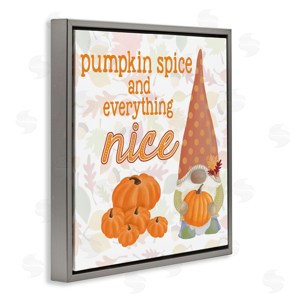 Andi Metz Pumpkin Spice Garden Gnome Patterned Autumn Botanicals Gray Floating Frame Canvas Wall Art Print