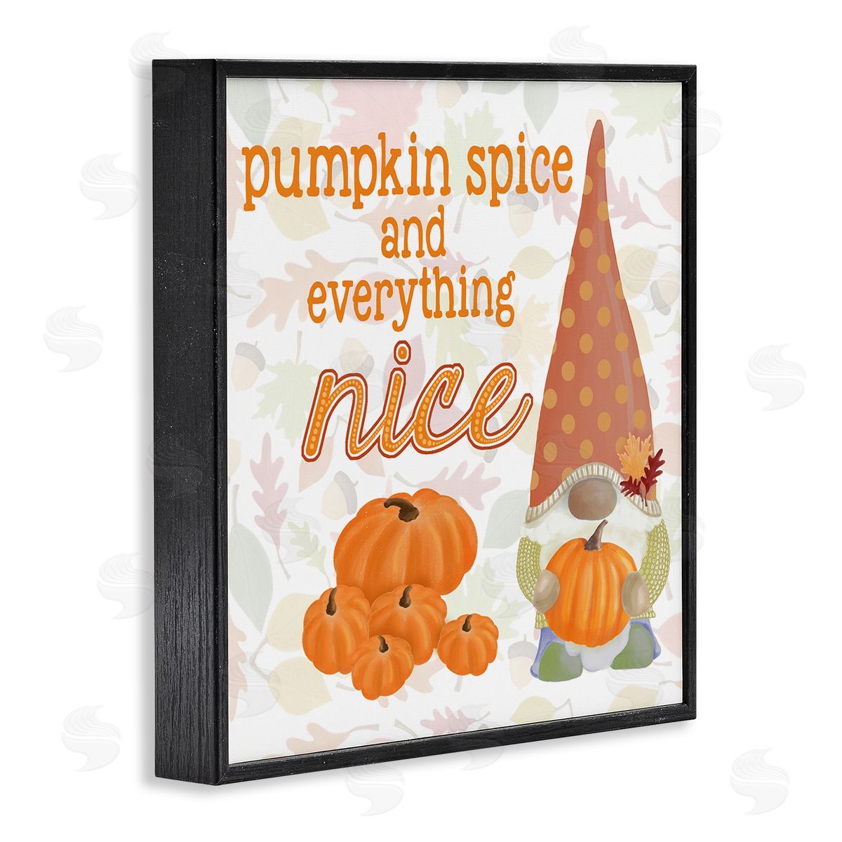 Andi Metz Pumpkin Spice Garden Gnome Patterned Autumn Botanicals Black Framed Glicee Wall Art Print