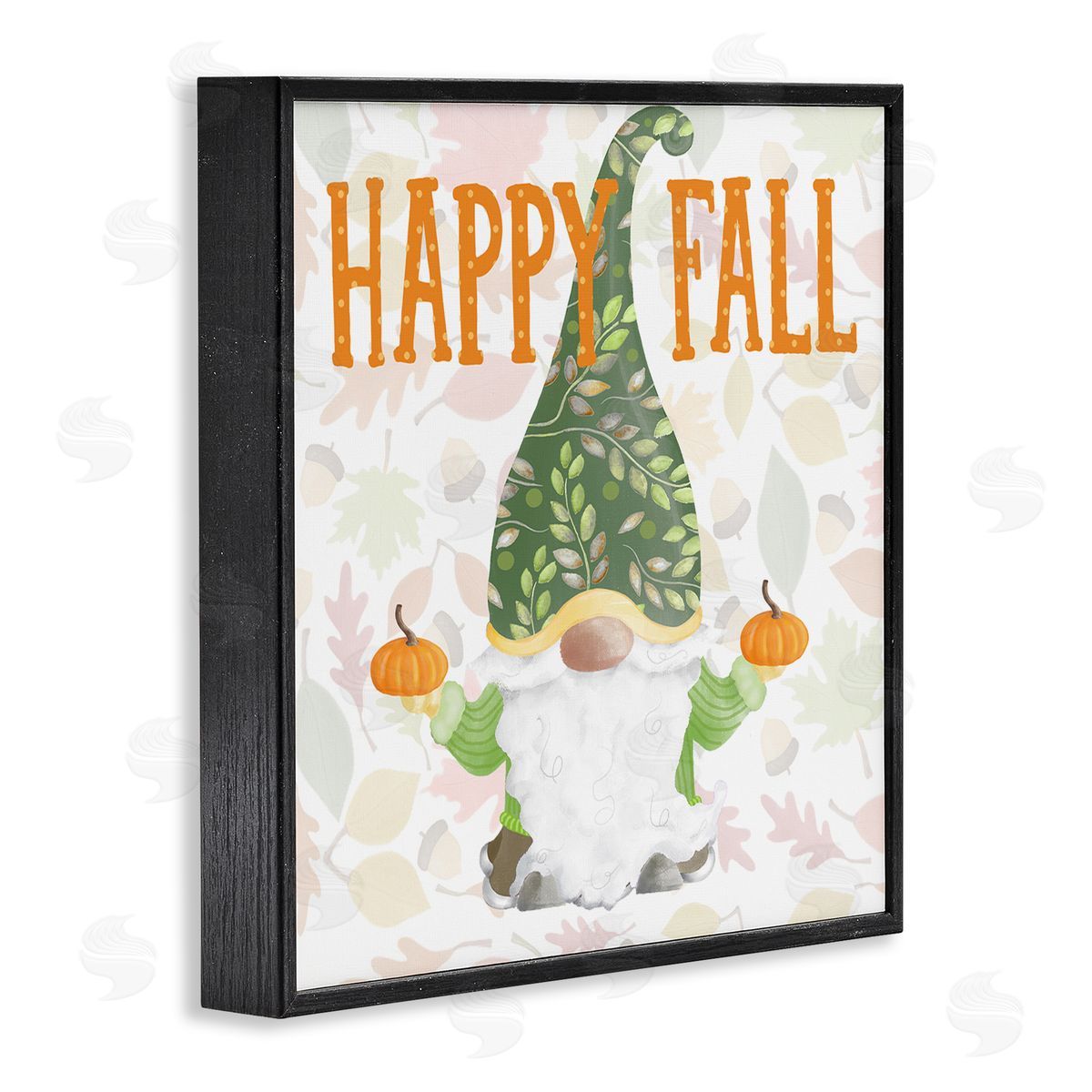 Andi Metz Happy Fall Patterned Gnome Holding Orange Pumpkins Black Framed Glicee Wall Art Print