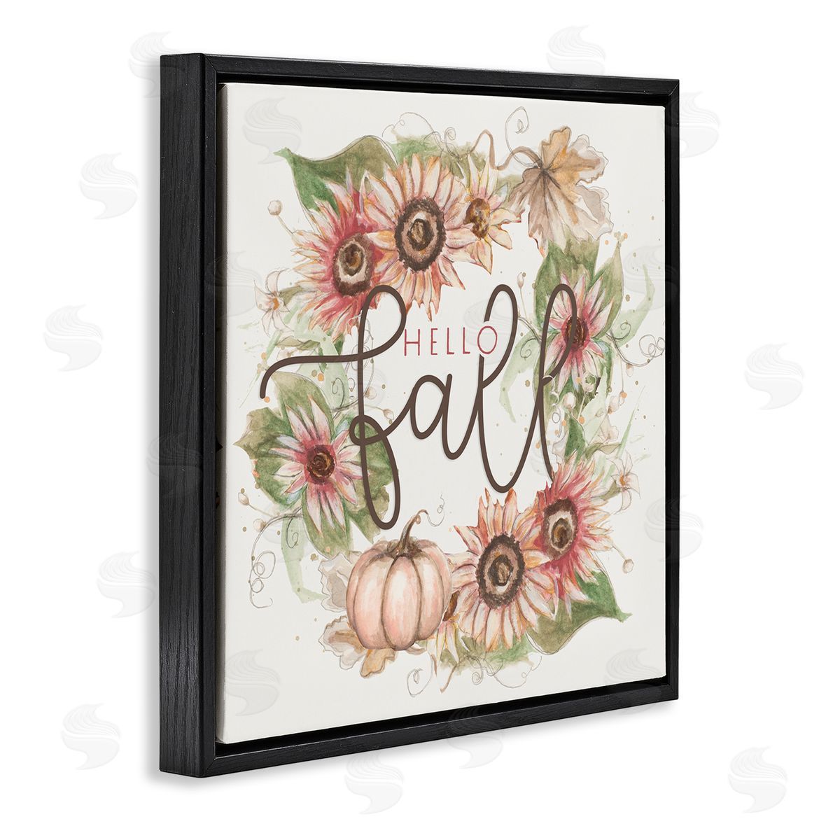 Patricia Pinto Hello Fall Autumn Greeting Floral Pumpkin Wreath Black Floating Frame Canvas Wall Art Print