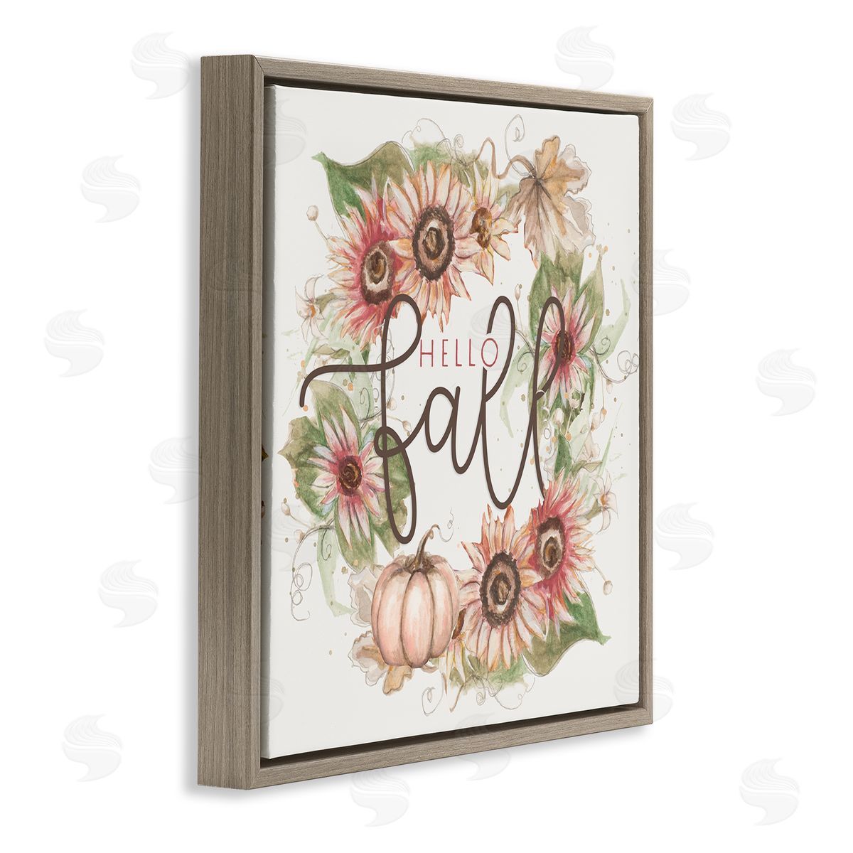 Patricia Pinto Hello Fall Autumn Greeting Floral Pumpkin Wreath Brown Floating Frame Canvas Wall Art Print