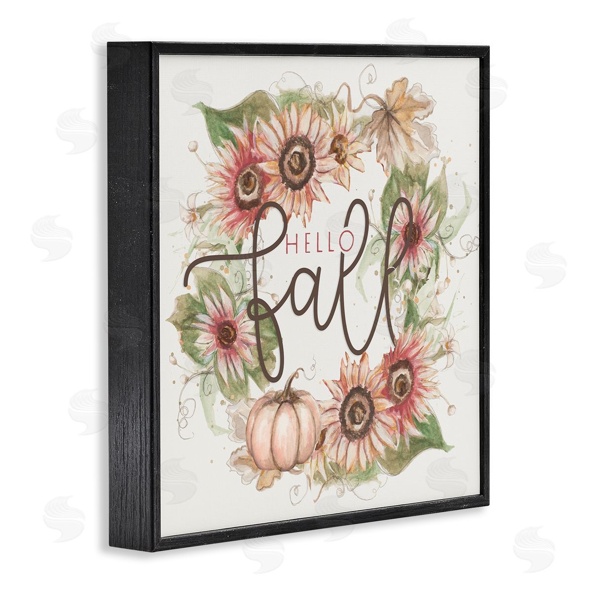 Patricia Pinto Hello Fall Autumn Greeting Floral Pumpkin Wreath Black Framed Glicee Wall Art Print