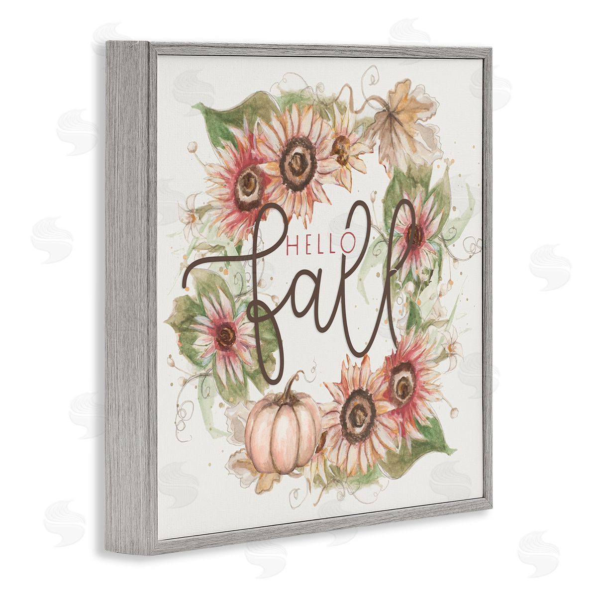 Patricia Pinto Hello Fall Autumn Greeting Floral Pumpkin Wreath Gray Framed Glicee Wall Art Print
