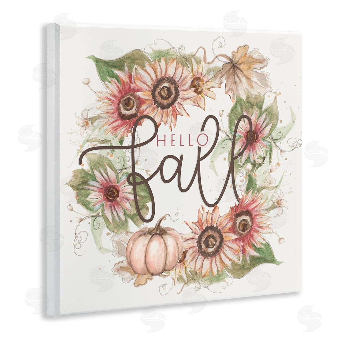 Patricia Pinto Hello Fall Autumn Greeting Floral Pumpkin Wreath Wooden Wall Plaque Art Print